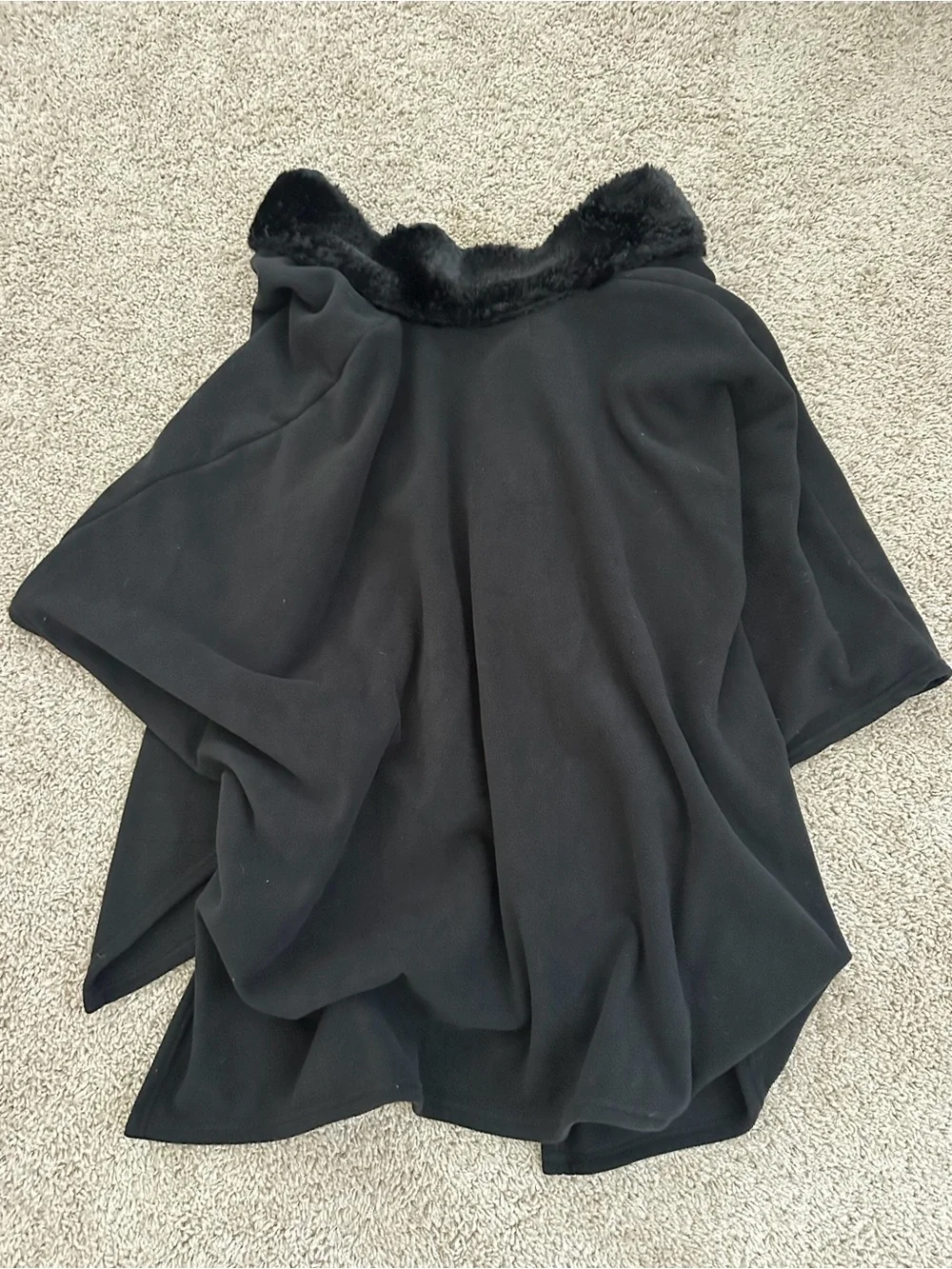 Black Women's Cape Coat with Faux Fur Collar